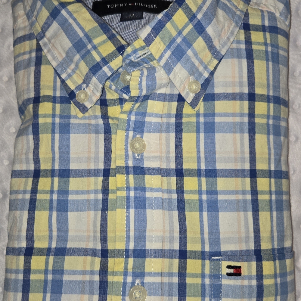 Tommy Hilfiger Button‎ Down Checkered Long Sleeve Shirt Mens Med Collared
